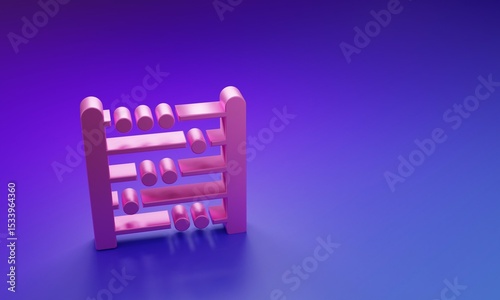 Fototapeta Naklejka Na Ścianę i Meble -  Pink Abacus icon isolated on purple-blue background. Traditional counting frame. Education sign. Mathematics school. Minimalism concept. 3D render illustration