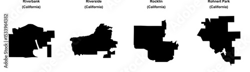 Riverbank, Riverside, Rocklin, Rohnert Park outline maps
