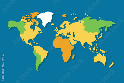 This world map illustration on a white background depicts continents like Europe, America, and Asia, perfect for global geography or travel design