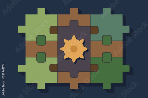 Puzzle vector illustration: 3D jigsaw pieces forming a connection, symbolizing business problem solutions and teamwork success