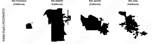 San Francisco, San Gabriel, San Jacinto, San Jose outline maps