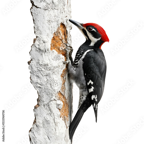Pileated woodpecker on tree trunk wildlife bird watching avian species on transparent background