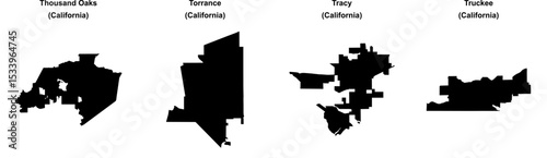 Thousand Oaks, Torrance, Tracy, Truckee outline maps