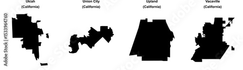 Ukiah, Union City, Upland, Vacaville outline maps