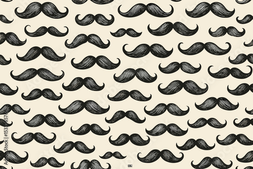 Retro mustache seamless pattern. Vintage hand drawn background with handlebar mustaches. Hipster style graphic texture for wallpaper, fabric, wrapping paper or Movember event.