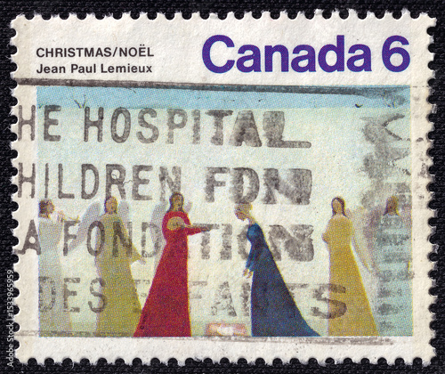 Christmas theme on a 1974 Canada vintage postage stamp