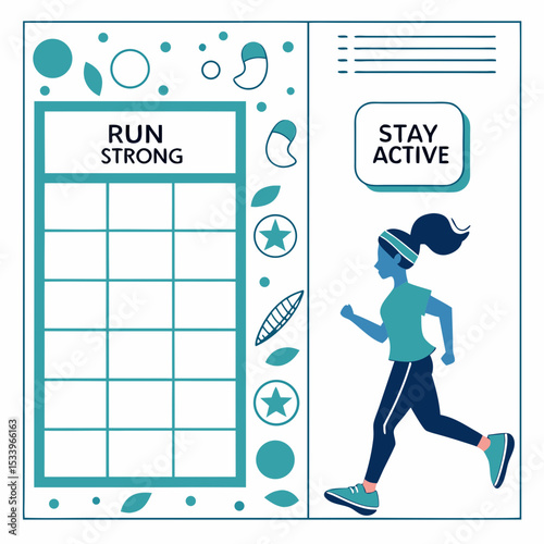 Weekly Running Schedule Template Teal and Navy Blue Fitness Planner Woman Jogging Illustration vector