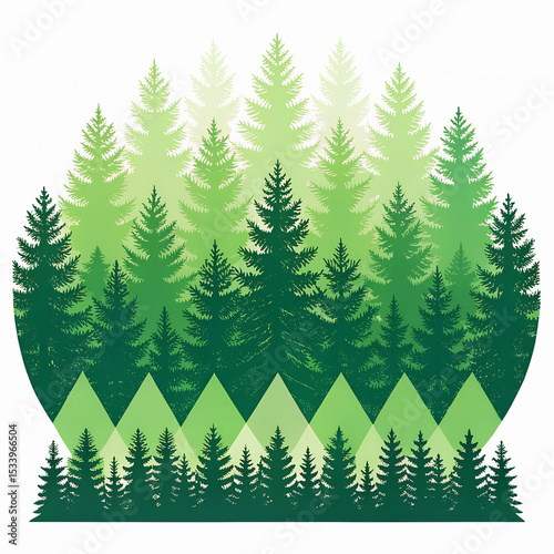 Geometric forest silhouette in three green shades, vector pattern