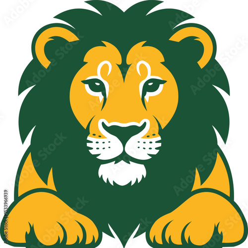 Presenting a captivating illustration of a lion with a vibrant green mane, embodying strength and majesty. This design showcases the lion in a powerful stance, highlighting its fierce expression