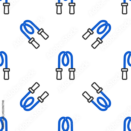 Line Jump rope icon isolated seamless pattern on white background. Skipping rope. Sport equipment. Colorful outline concept. Vector