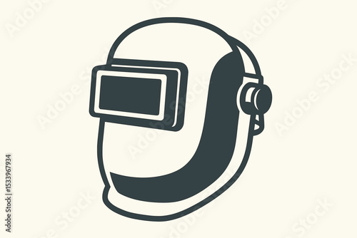 Welder mask icon. Welding helmet logo symbol. Industrial worker safety gear for metalwork. Protective equipment for construction. Steel fabrication vector illustration.