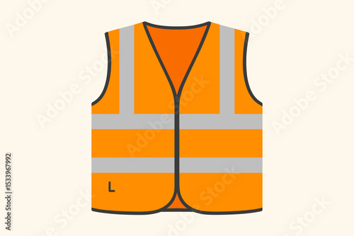 Safety vest vector illustration. Orange fluorescent high-visibility workwear with reflective stripes. Personal protective equipment (PPE) for construction, road work and safety.