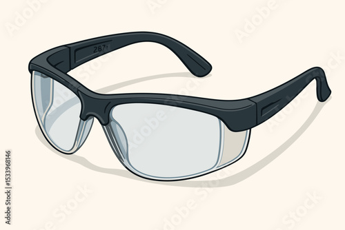 Safety glasses vector illustration. Protective eyewear for eye protection. Personal Protective Equipment, PPE. Industrial safety icon for construction, lab, or workshop. Z87 goggles.