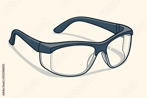 Safety glasses vector illustration. Protective eyewear for eye protection at work. Personal protective equipment, PPE, for construction, industrial, and laboratory safety. Goggles icon.