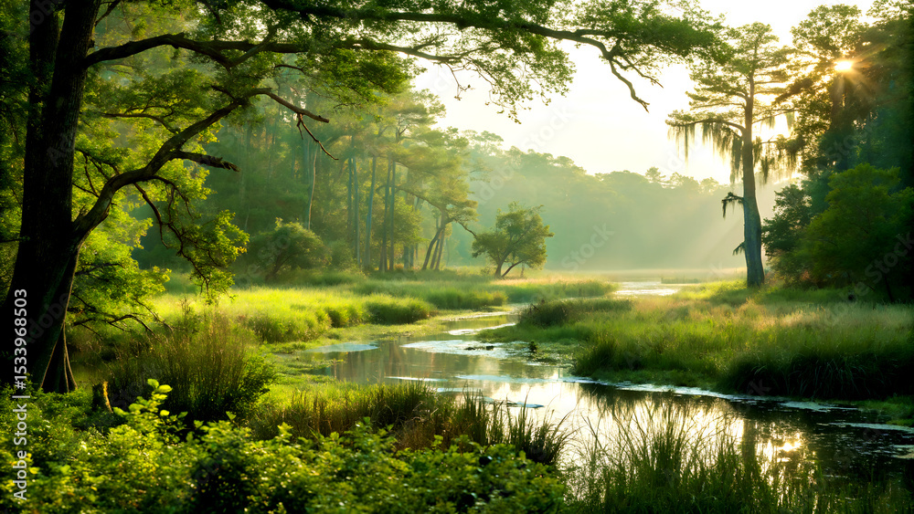 Fototapeta premium Biosphere conservation scene with photorealistic vegetation and dappled sunlight