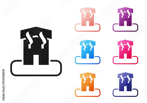 Black Arson home icon isolated on white background. Fire in building. Flames from office windows. Burn facility. Spontaneous disaster. Set icons colorful. Vector