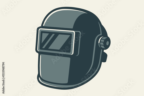 Welding helmet vector illustration. Welder safety mask icon for industrial work. Protective gear for metalworker or construction worker. Professional equipment symbol for logo design.