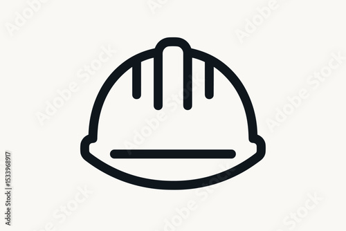 Hard hat icon and safety helmet line symbol. Builder and construction worker protective gear. Engineer head protection for building site. Simple industrial outline vector logo.