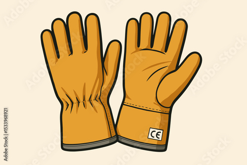 Industrial safety gloves vector illustration. Personal protective equipment, PPE icon. CE certified protective leather workwear for construction, industry and manual labor concept.
