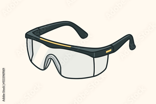 Safety glasses vector illustration. Protective work goggles for eye safety. Personal Protective Equipment (PPE) icon. Industrial worker eyewear for construction and lab use.
