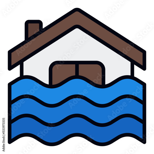 Flood icon. Natural disaster. Water overflow and storm impact