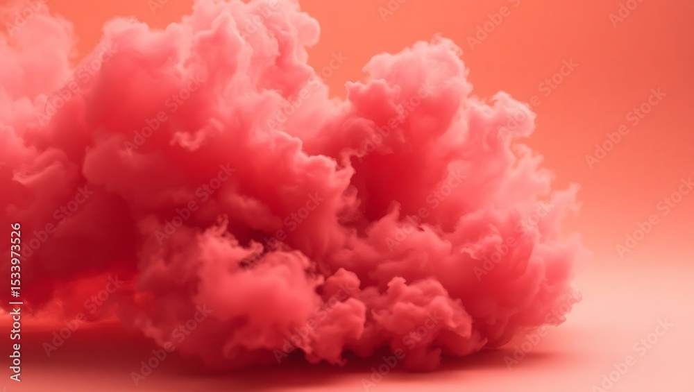 Fototapeta premium A large fluffy cloud of pink smoke against a pink background creating a dreamy and ethereal effect
