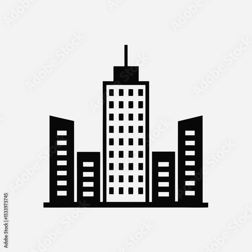 Modern Black Building Logo Icon for Real Estate and Construction Business Design
