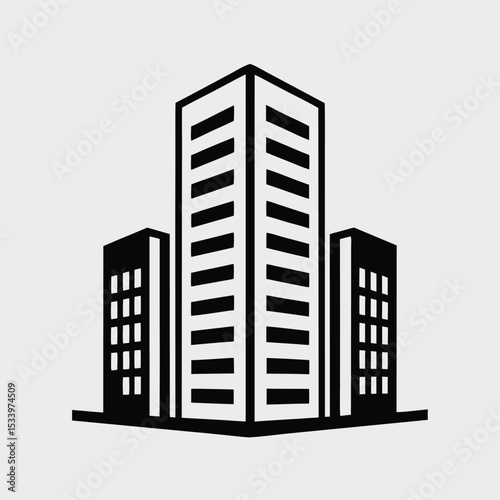 Modern Black Building Logo Icon for Real Estate and Construction Business Design
