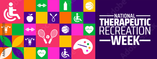 Foto National therapeutic recreation week Geometric shape pattern banner or poster design template