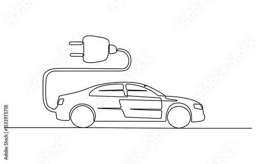 Electric car continuous one line drawing outline vector icon