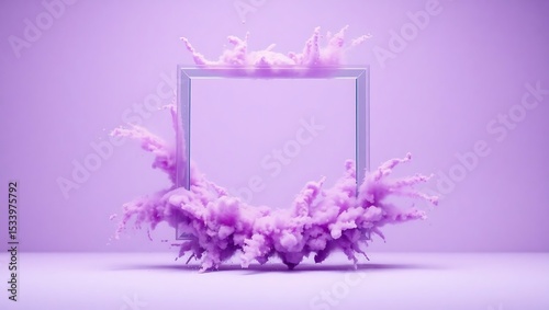 A square frame surrounded by swirling purple smoke against a light purple monochromatic background scene