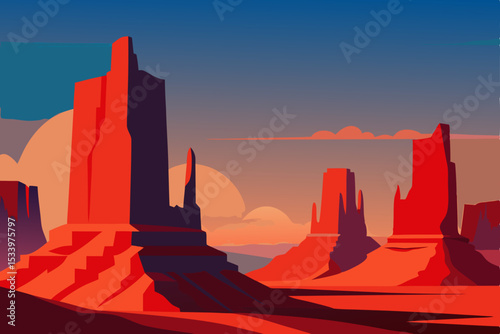 Vector illustration of red rock formations landscape