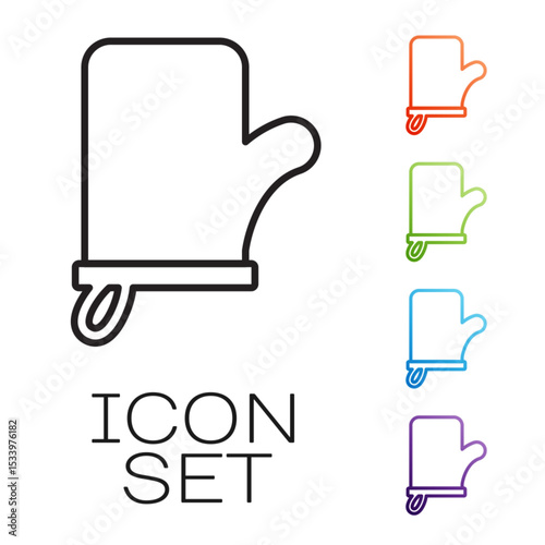 Black line Sauna mittens icon isolated on white background. Mitten for spa. Set icons colorful. Vector