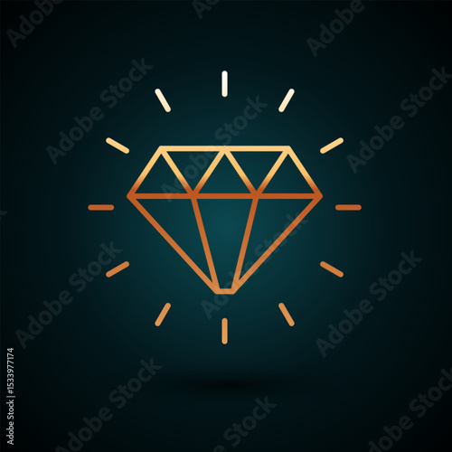 Gold line Diamond icon isolated on dark blue background. Jewelry symbol. Gem stone. Vector