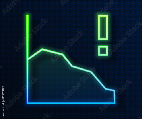 Glowing neon line Financial growth decrease icon isolated on blue background. Increasing revenue. Vector