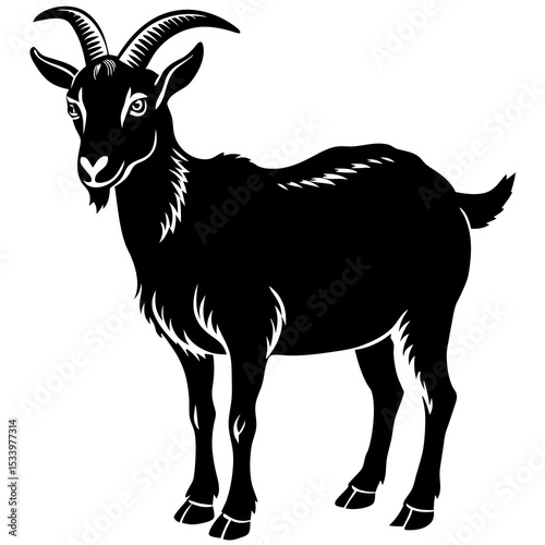 Goat Vector Art | Generative AI Linocut Silhouette Design for Stock Use