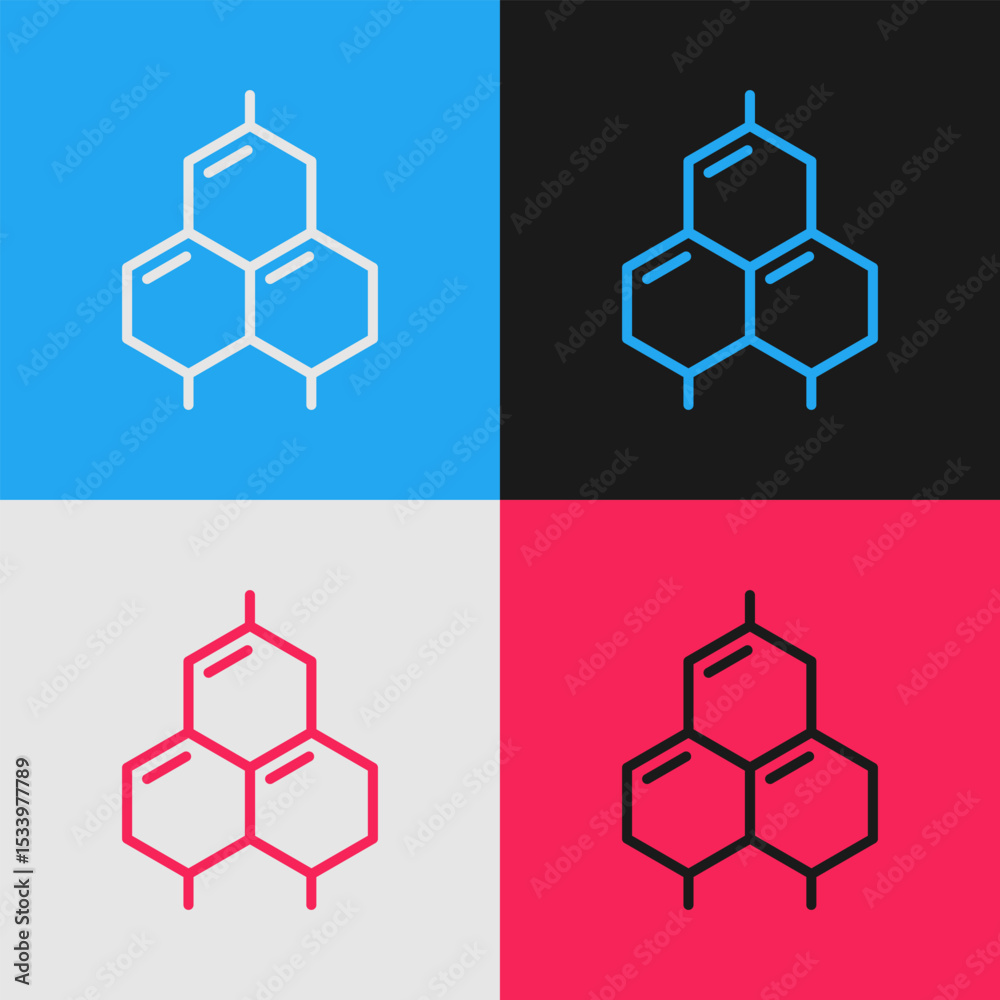 Obraz premium Pop art line Chemical formula icon isolated on color background. Abstract hexagon for innovation medicine, health, research and science. Vector