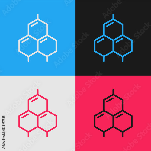 Pop art line Chemical formula icon isolated on color background. Abstract hexagon for innovation medicine, health, research and science. Vector