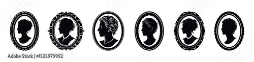 Vintage cameo portrait silhouette vector set - elegant Victorian style frames.