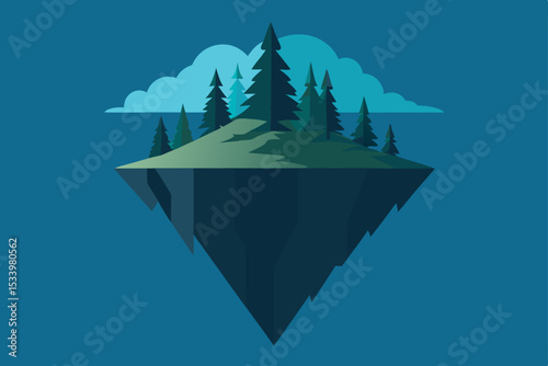 Vector illustration of floating island with trees and clouds