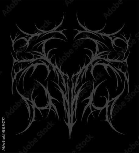neo tribal abstract symmetrical shape vector design with sharp forms and sacred symbol vibes. perfect for tattoos, posters, or gothic merch