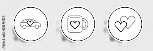 Set line Heart, Limousine car and Coffee cup and heart icon. Vector