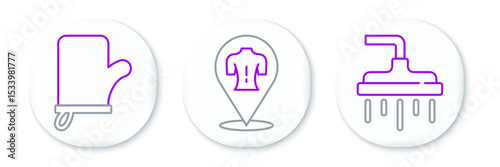 Set line Shower head, Sauna mittens and Massage icon. Vector