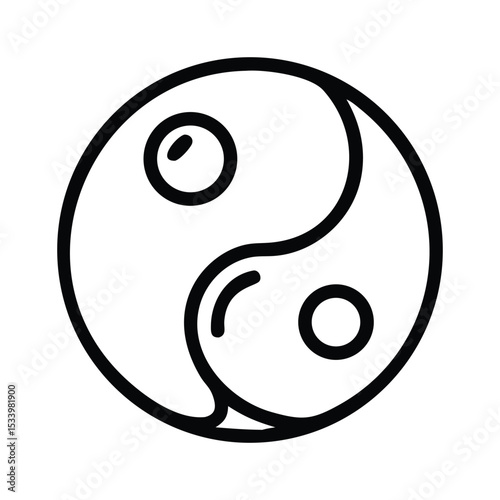 Yin Yang Monochrome Symbol Line Art Vector Drawing