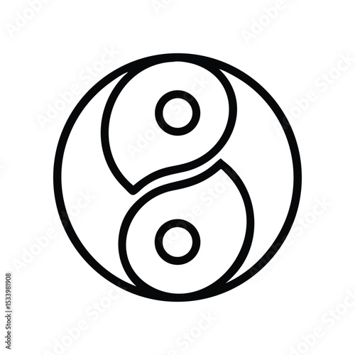 Elegant Yin Yang Minimalist Line Drawing in Black and White