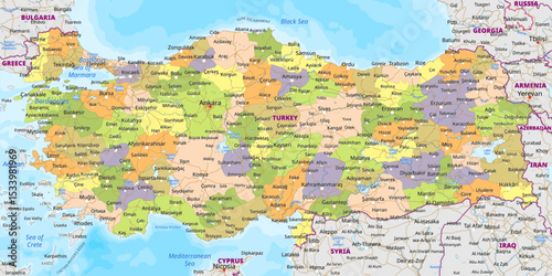 Detailed political map of Turkey