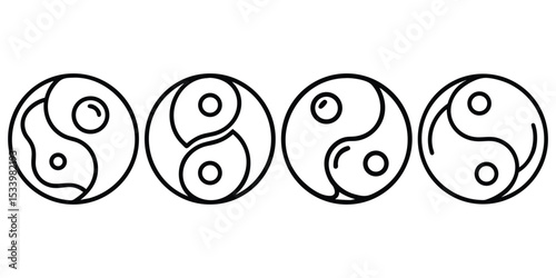 Yin Yang Doodle Symbol Line Art in Black and White Vector