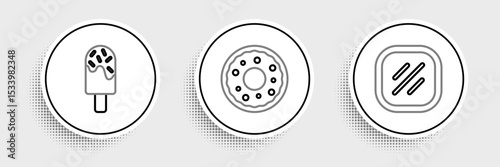 Set line Steak meat, Ice cream and Donut icon. Vector