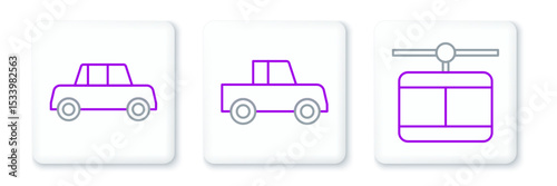 Set line Cable car, Car and icon. Vector