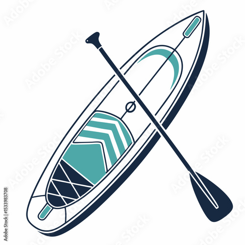 Teal and Navy Blue Paddle Board with Paddle Isolated on White Background stand up paddle board water sports